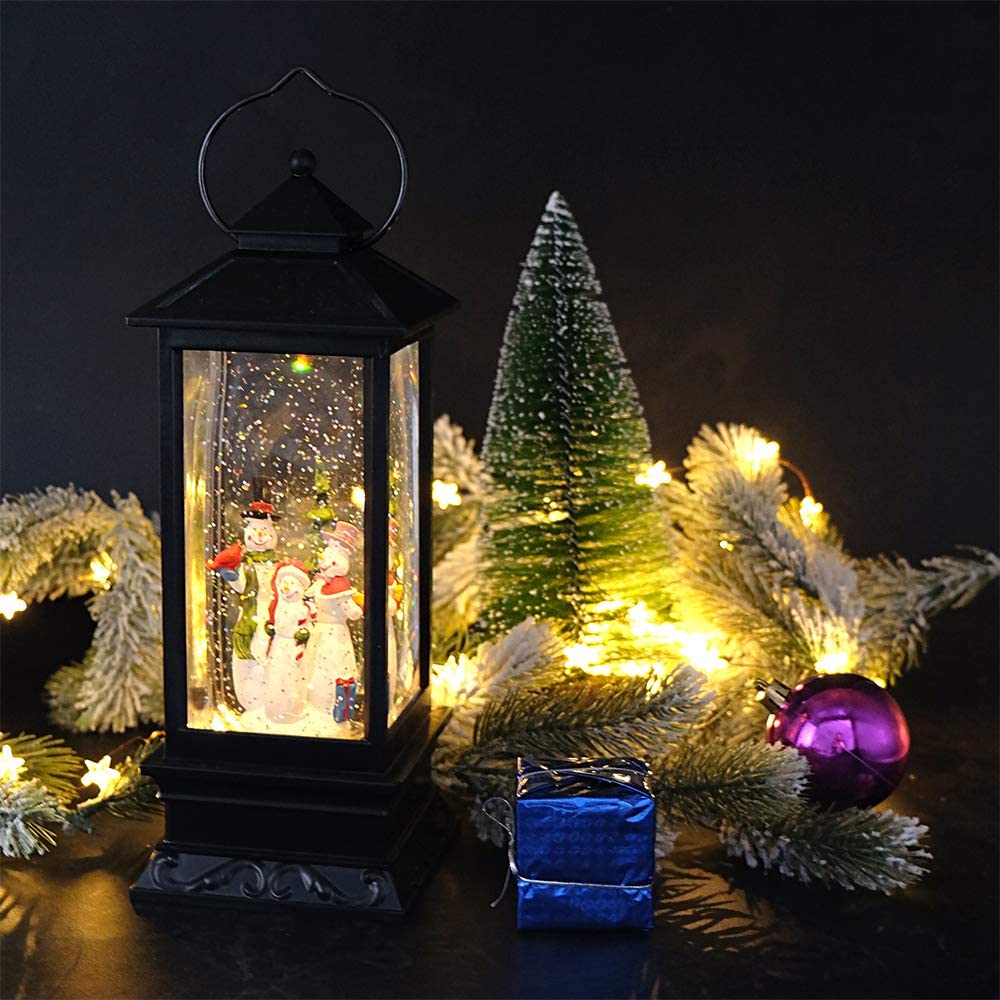 Eldnacele Halloween Ghost Projection Snow Globe Lantern with 6 - Hour Timer, Lighted Plug - in & Battery Operated Water Glittering Snowing Globe Lamp for Spooky Fall Halloween Indoor Decoration(Skeleton) - Halloween Happy