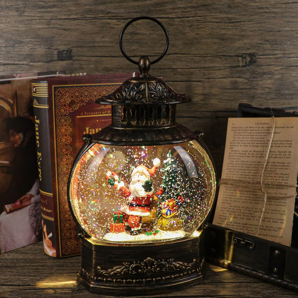 DRomance Halloween Skeleton Snow Globe Lantern with 6H Timer Battery Operated USB Powered Lighted Water Glitters Bronze Canteen Shaped Snow Globe Halloween Decoration Children Gift(6 x 3.2 x 11 Inch) - Halloween Happy