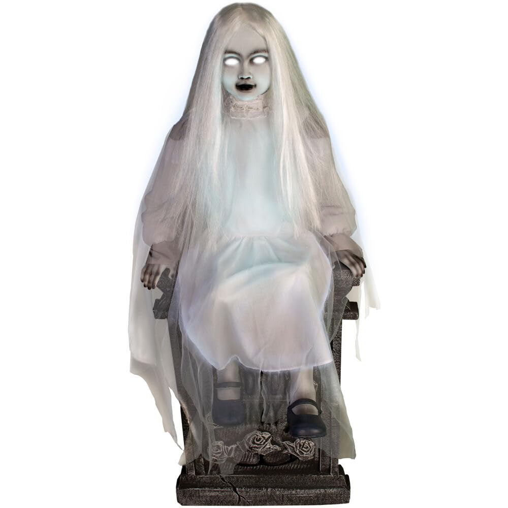 Haunted Hill Farm Soul Sucker Demon Reaper with Child by Tekky, Motion - Activated Talking Halloween Animatronic for Creepy Indoor or Covered Outdoor Halloween Decorations, Plug - in or Battery Operated - Halloween Happy