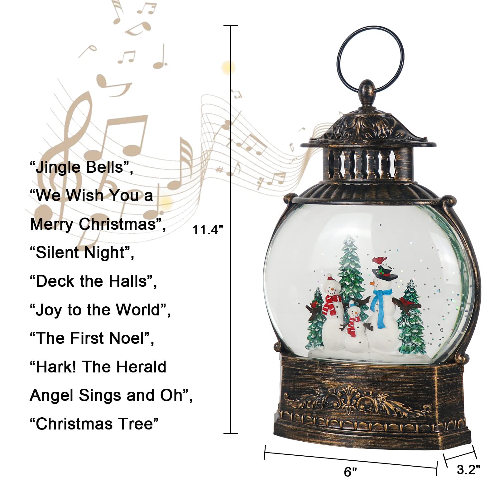 DRomance Halloween Skeleton Snow Globe Lantern with 6H Timer Battery Operated USB Powered Lighted Water Glitters Bronze Canteen Shaped Snow Globe Halloween Decoration Children Gift(6 x 3.2 x 11 Inch) - Halloween Happy
