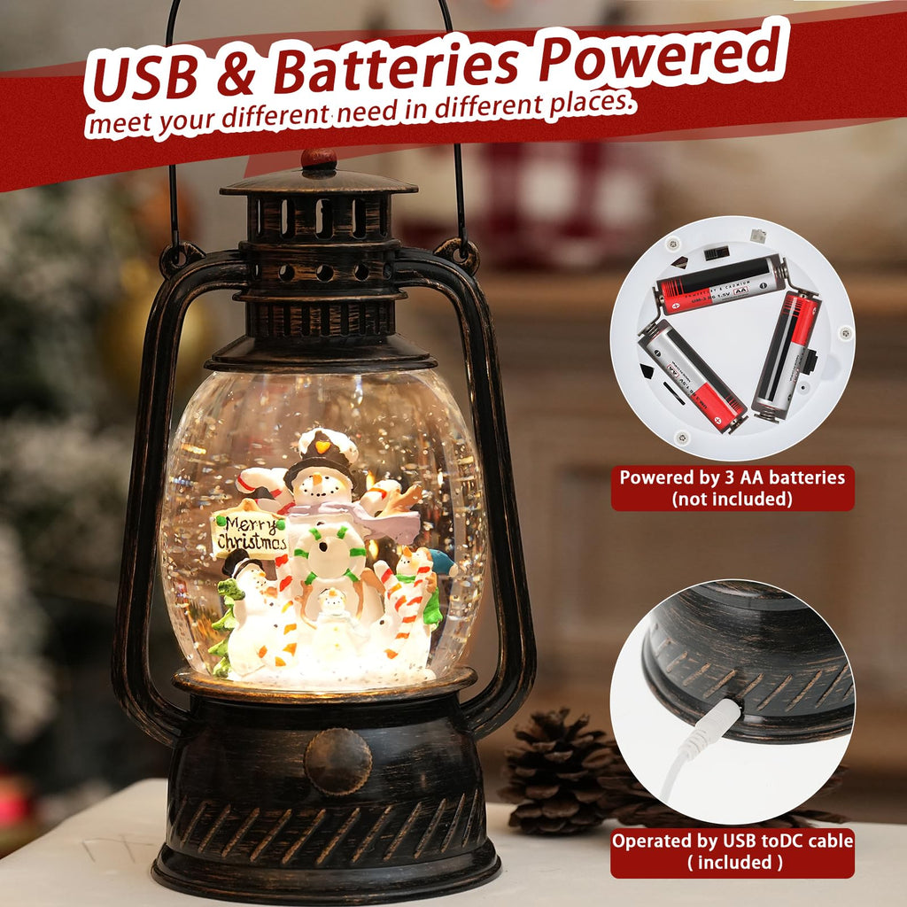 Halloween Snow Globe, Halloween Decorations Indoor Light Up Snow Globe Lantern with Music, 6H Timer, Love Never Dies Swirling Glitter Halloween Lantern for Halloween Home Decorations - Halloween Happy