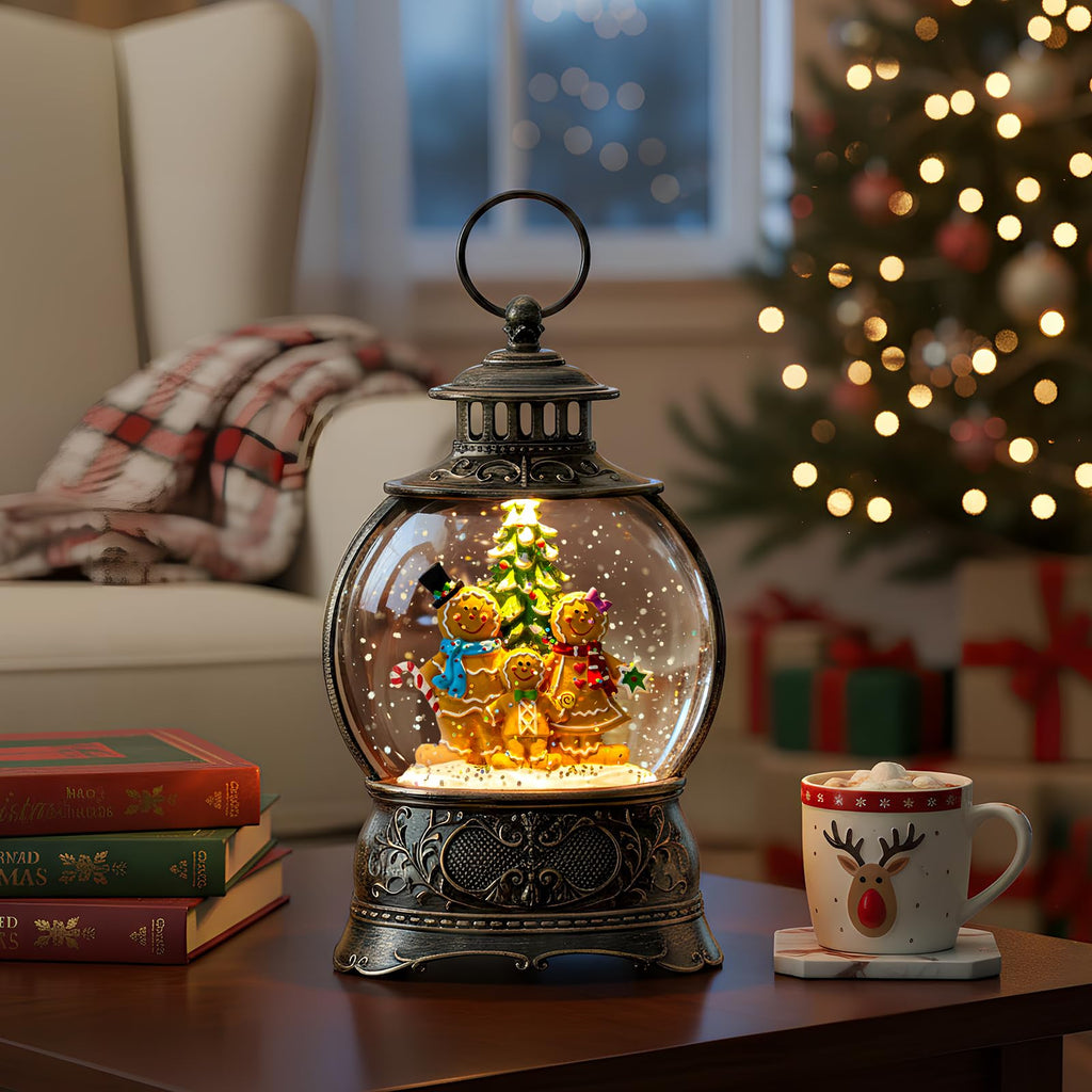 Halloween Snow Globe Lantern Water Glittering Spooky Witch' s Black Cat in Pumpkins with Music, USB Lined/Battery Operated Lighted Lantern for Halloween Festival Decoration Gifts - Halloween Happy