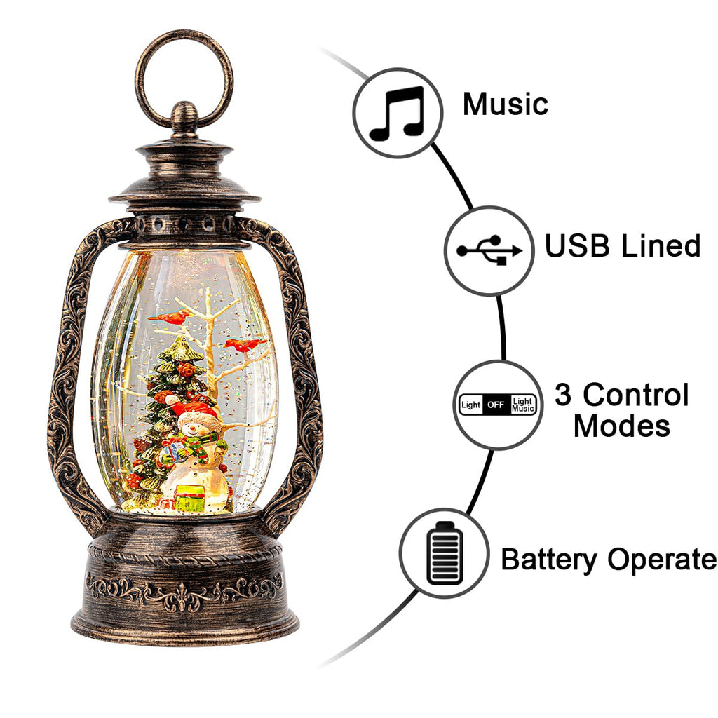 Halloween Snow Globe Lantern Water Glittering Spooky Witch' s Black Cat in Pumpkins with Music, USB Lined/Battery Operated Lighted Lantern for Halloween Festival Decoration Gifts - Halloween Happy