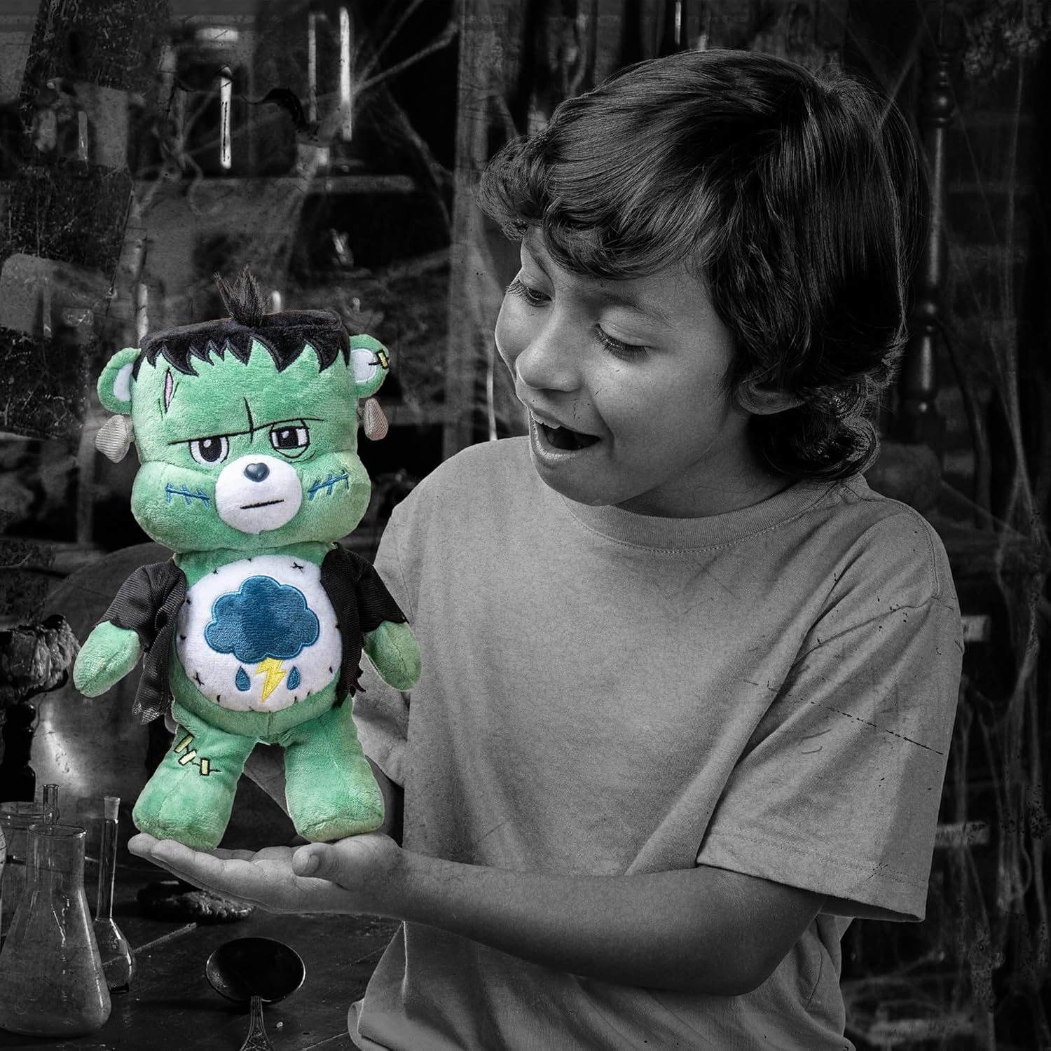 Care Bears Universal Monsters 9" Fun Size Plush - Grumpy as Frankenstein - Soft, Huggable Plushie, Stuffed Animal for Girls and Boys, Ages 4+ - Halloween Happy