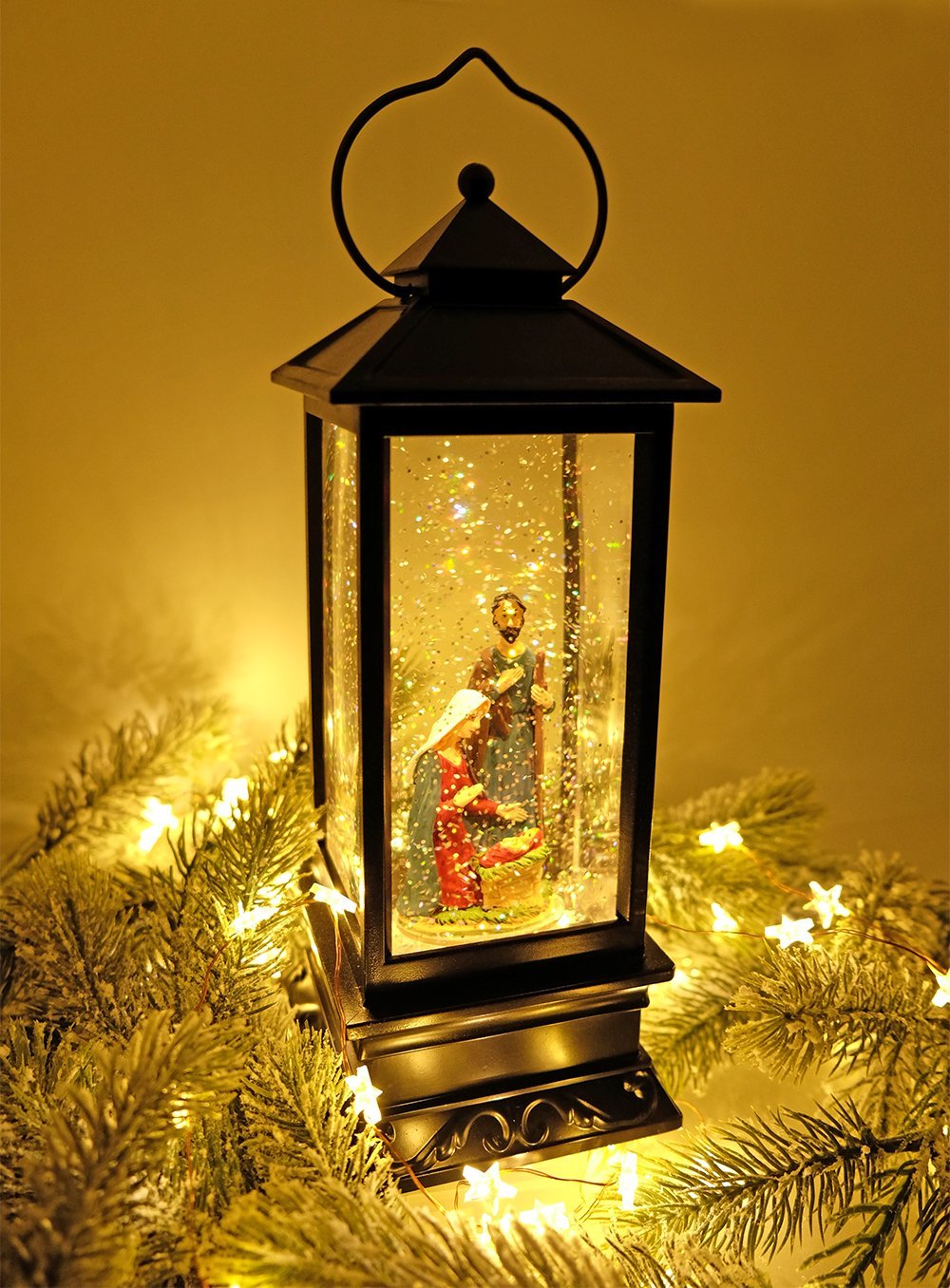 Eldnacele Halloween Ghost Projection Snow Globe Lantern with 6 - Hour Timer, Lighted Plug - in & Battery Operated Water Glittering Snowing Globe Lamp for Spooky Fall Halloween Indoor Decoration(Skeleton) - Halloween Happy