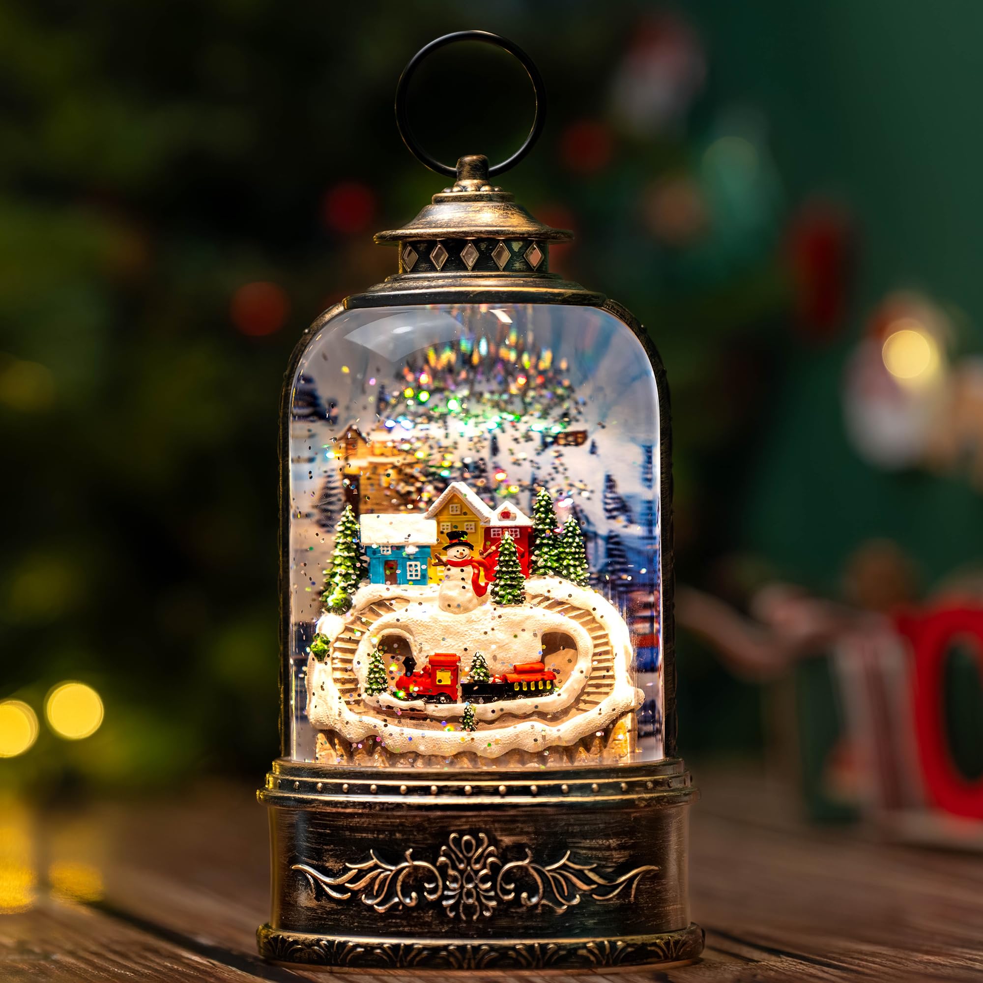 Halloween Snow Globe Lantern Water Glittering Spooky Witch' s Black Cat in Pumpkins with Music, USB Lined/Battery Operated Lighted Lantern for Halloween Festival Decoration Gifts - Halloween Happy