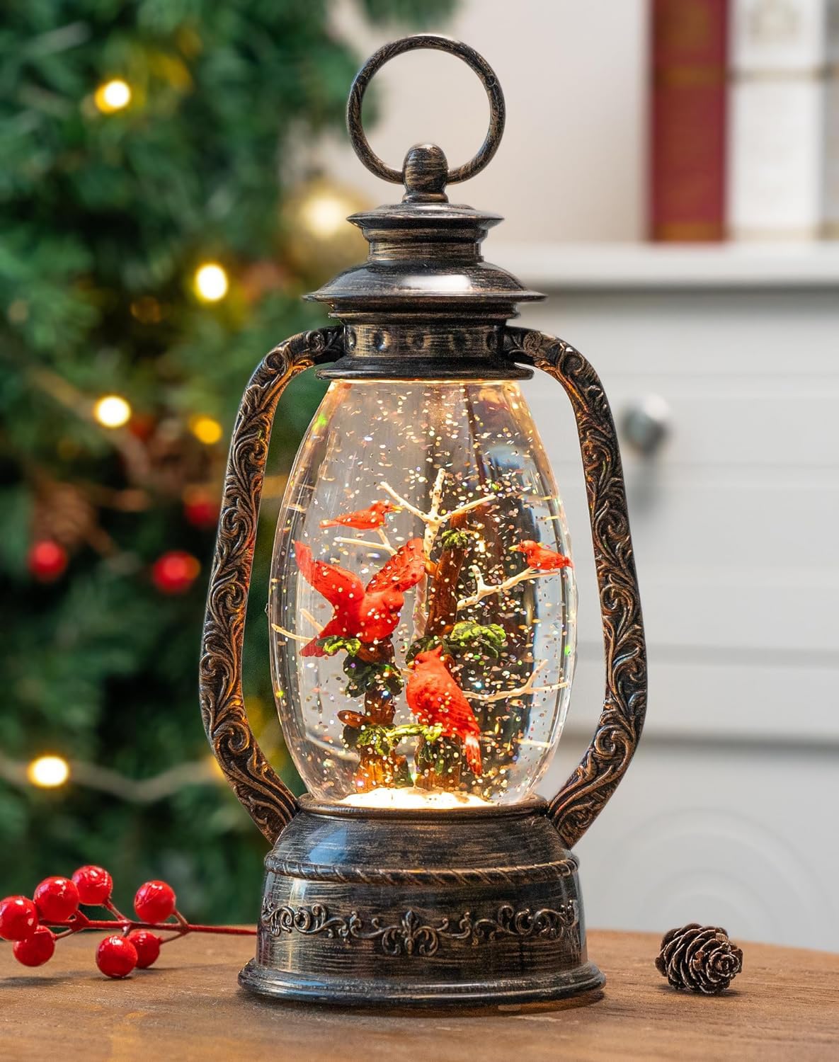 Halloween Snow Globe Lantern Water Glittering Spooky Witch' s Black Cat in Pumpkins with Music, USB Lined/Battery Operated Lighted Lantern for Halloween Festival Decoration Gifts - Halloween Happy