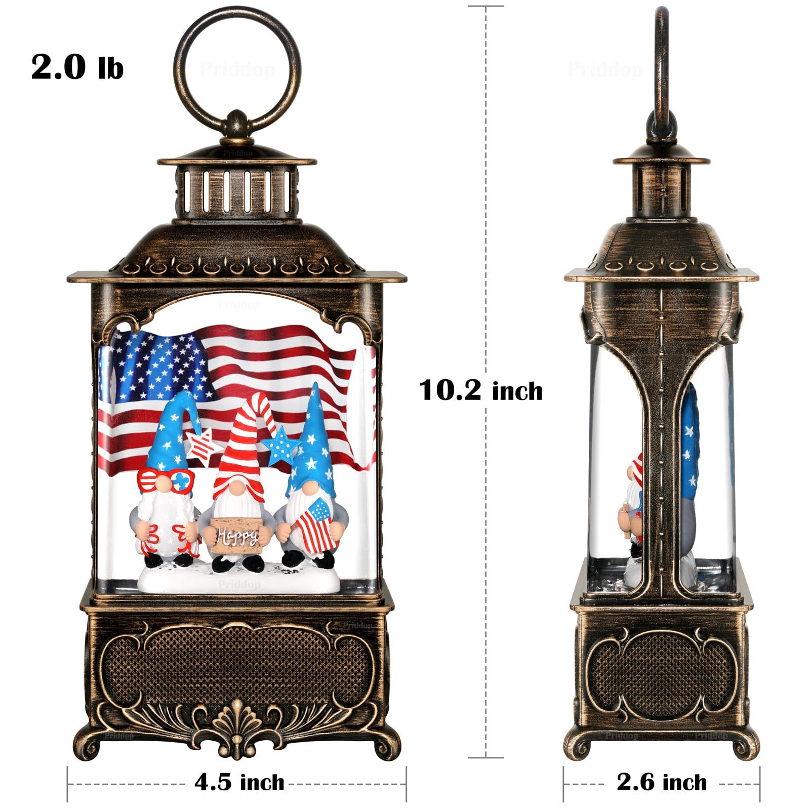 Halloween Snow Globe Lantern Haunted House Pumpkin Ghost Tree Crow Rip Dancing Bats with Timer, USB and Battery Powered 12 inch - Halloween Happy