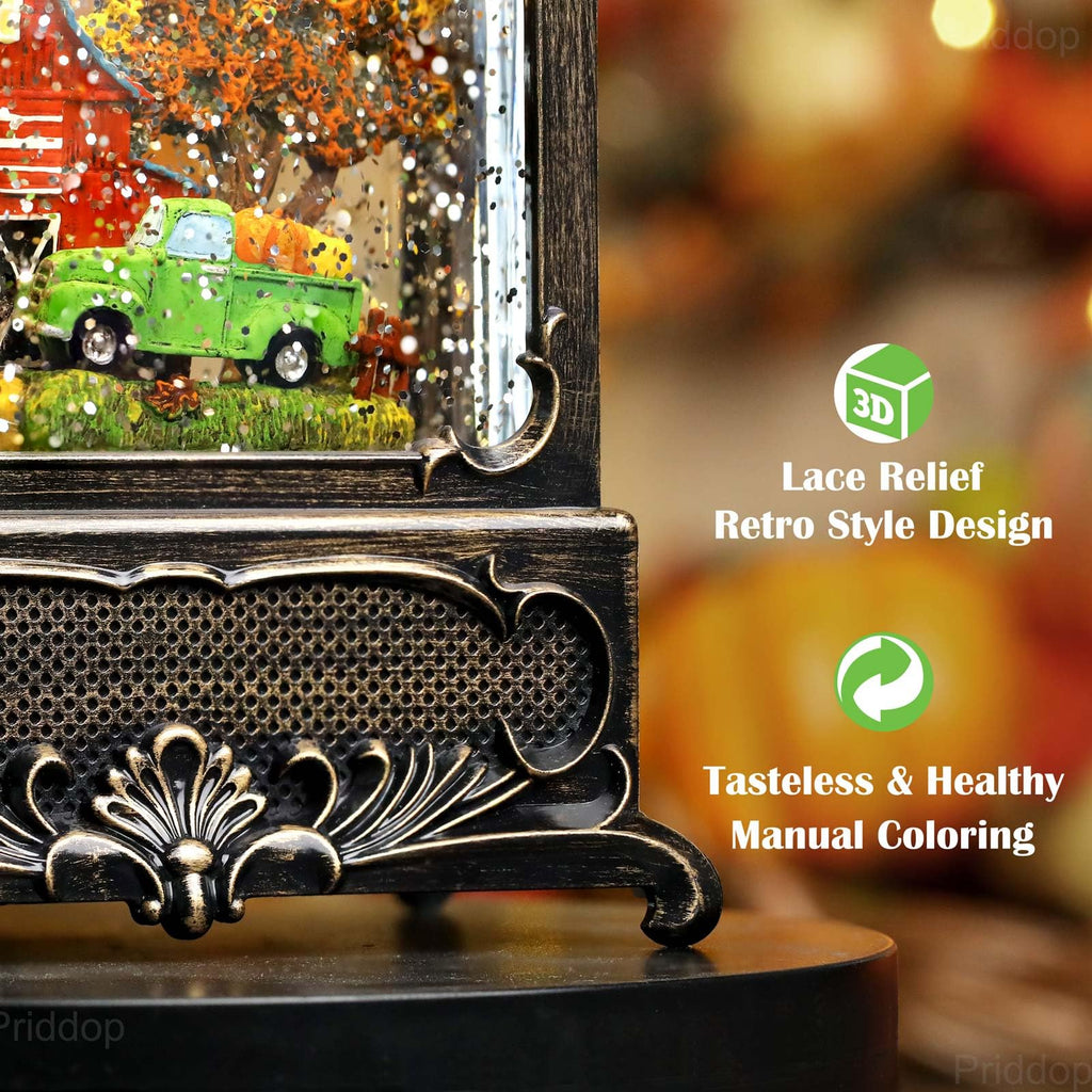Halloween Snow Globe Lantern Haunted House Pumpkin Ghost Tree Crow Rip Dancing Bats with Timer, USB and Battery Powered 12 inch - Halloween Happy