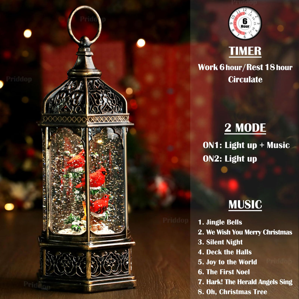 Halloween Snow Globe Lantern Haunted House Pumpkin Ghost Tree Crow Rip Dancing Bats with Timer, USB and Battery Powered 12 inch - Halloween Happy