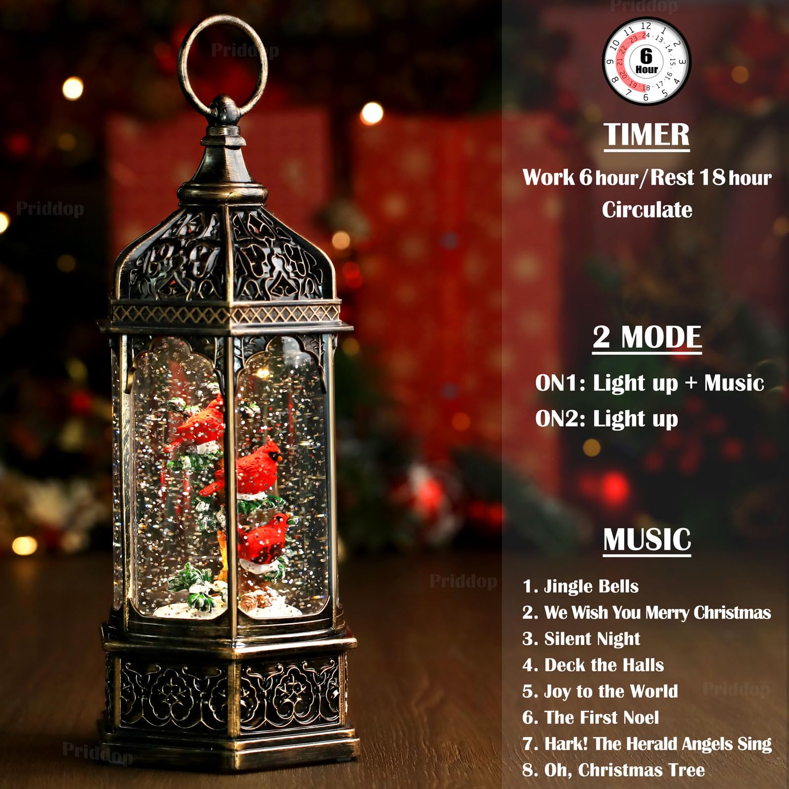 Halloween Snow Globe Lantern Haunted House Pumpkin Ghost Tree Crow Rip Dancing Bats with Timer, USB and Battery Powered 12 inch - Halloween Happy