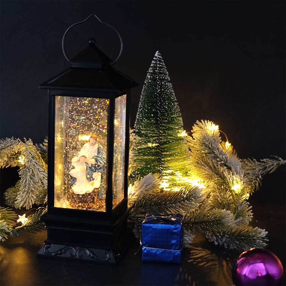 Eldnacele Halloween Ghost Projection Snow Globe Lantern with 6 - Hour Timer, Lighted Plug - in & Battery Operated Water Glittering Snowing Globe Lamp for Spooky Fall Halloween Indoor Decoration(Skeleton) - Halloween Happy