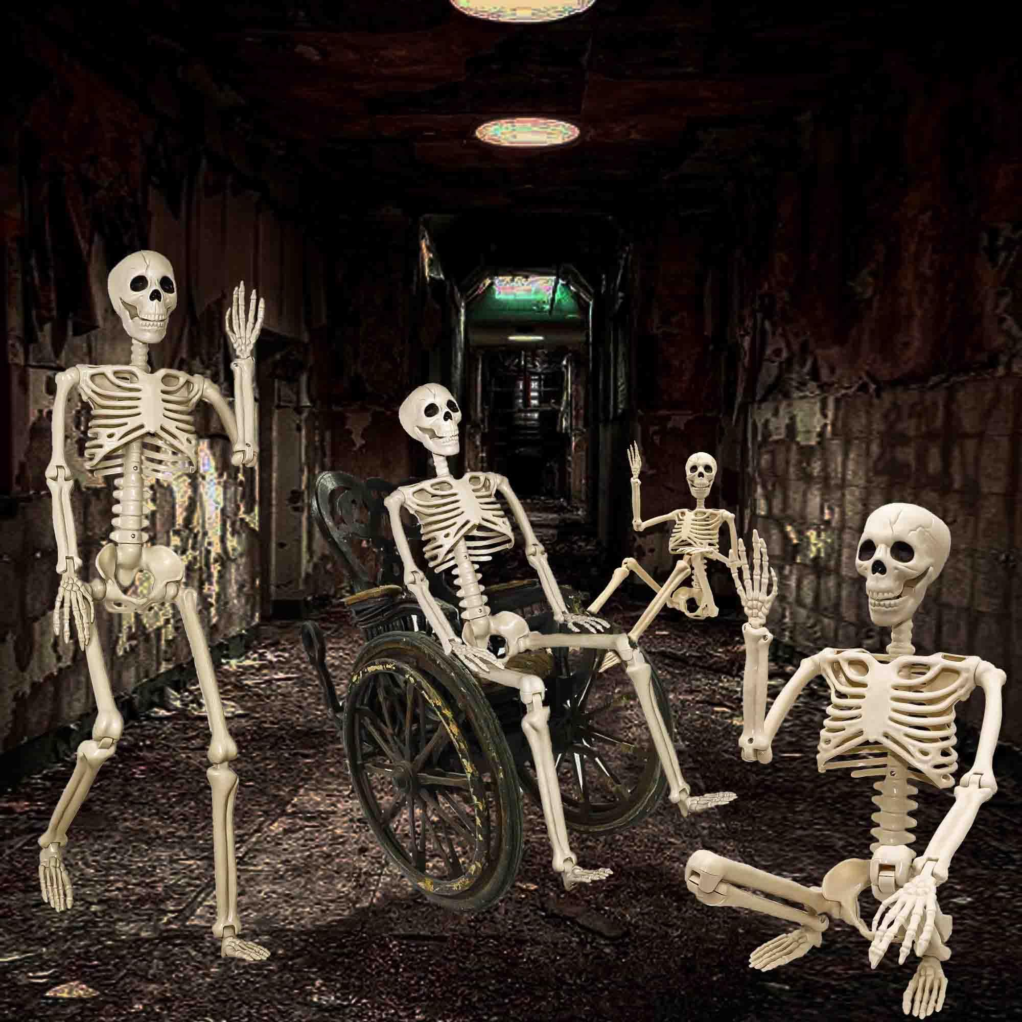 2 Pack 36"Halloween Skeleton - 3 ft Life Size Human Skeleton with Full Body Posable Joints Plastic Skeleton for Halloween Skeletons Decor Yard Patio Lawn Garden Skeleton Props Spooky Party Decoration - Halloween Happy