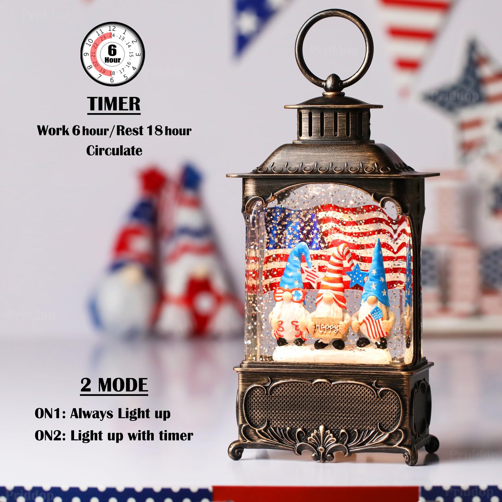 Halloween Snow Globe Lantern Haunted House Pumpkin Ghost Tree Crow Rip Dancing Bats with Timer, USB and Battery Powered 12 inch - Halloween Happy