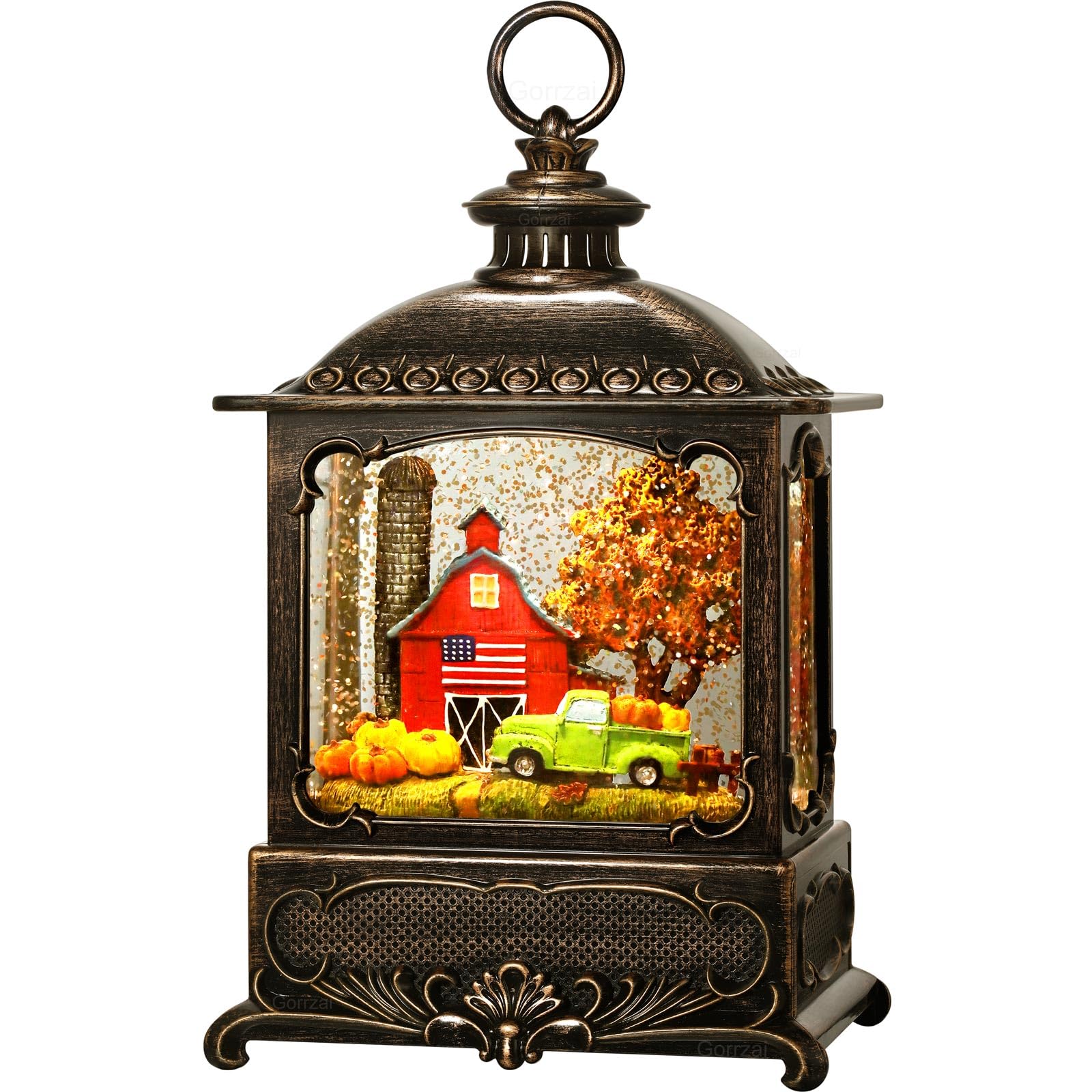 Halloween Snow Globe Lantern Haunted House Pumpkin Ghost Tree Crow Rip Dancing Bats with Timer, USB and Battery Powered 12 inch - Halloween Happy