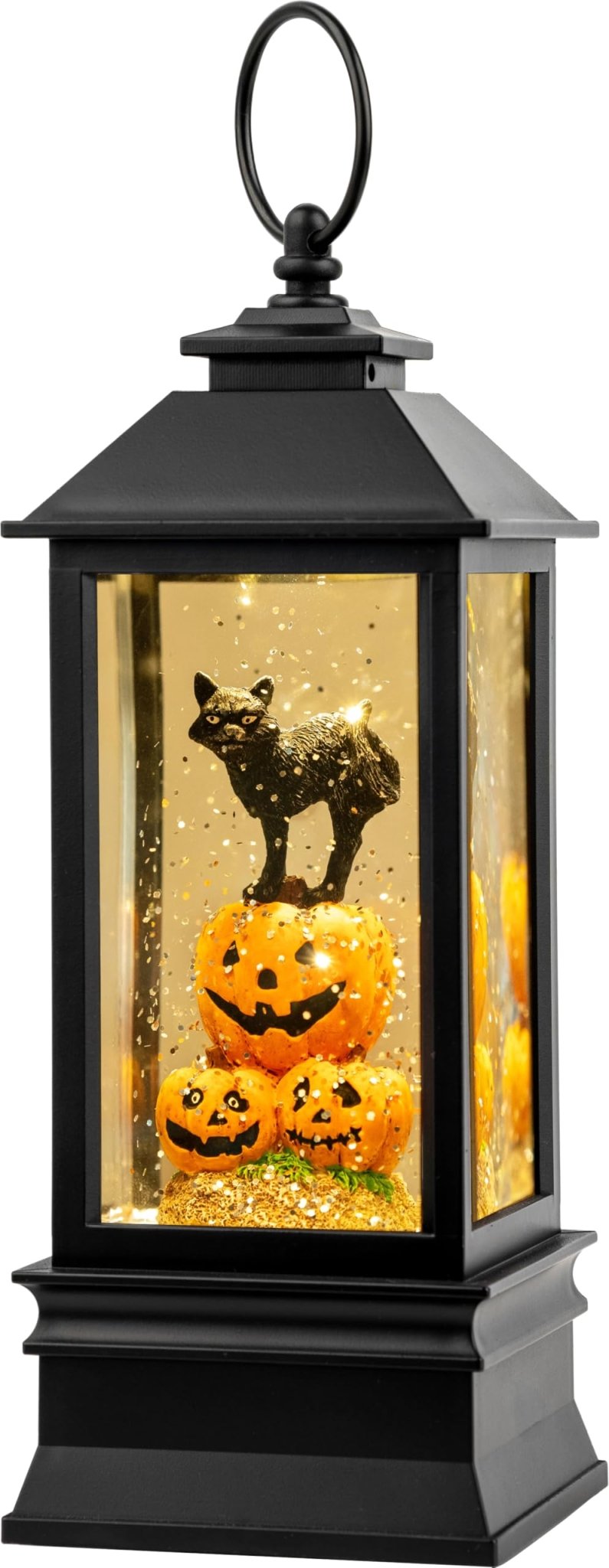 Halloween Snow Globe Lantern Water Glittering Spooky Witch' s Black Cat in Pumpkins with Music, USB Lined/Battery Operated Lighted Lantern for Halloween Festival Decoration Gifts - Halloween Happy