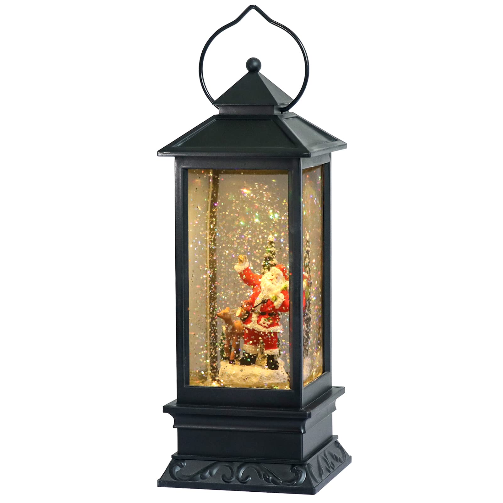 Eldnacele Halloween Ghost Projection Snow Globe Lantern with 6 - Hour Timer, Lighted Plug - in & Battery Operated Water Glittering Snowing Globe Lamp for Spooky Fall Halloween Indoor Decoration(Skeleton) - Halloween Happy