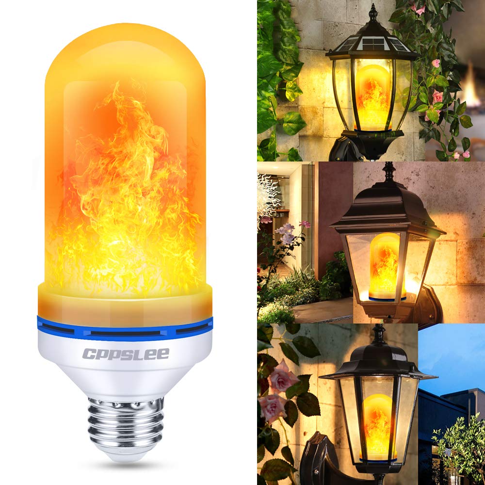 Halloween Decorations Upgraded LED Flame Light Bulbs, 4 Modes Flickering Light Bulbs, E26 Base Fire Flame Bulb, Christmas Lights Patio Outdoor Indoor Home Decor (Yellow, 2 Pack) - Halloween Happy
