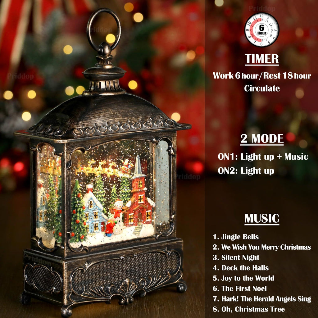 Halloween Snow Globe Lantern Haunted House Pumpkin Ghost Tree Crow Rip Dancing Bats with Timer, USB and Battery Powered 12 inch - Halloween Happy
