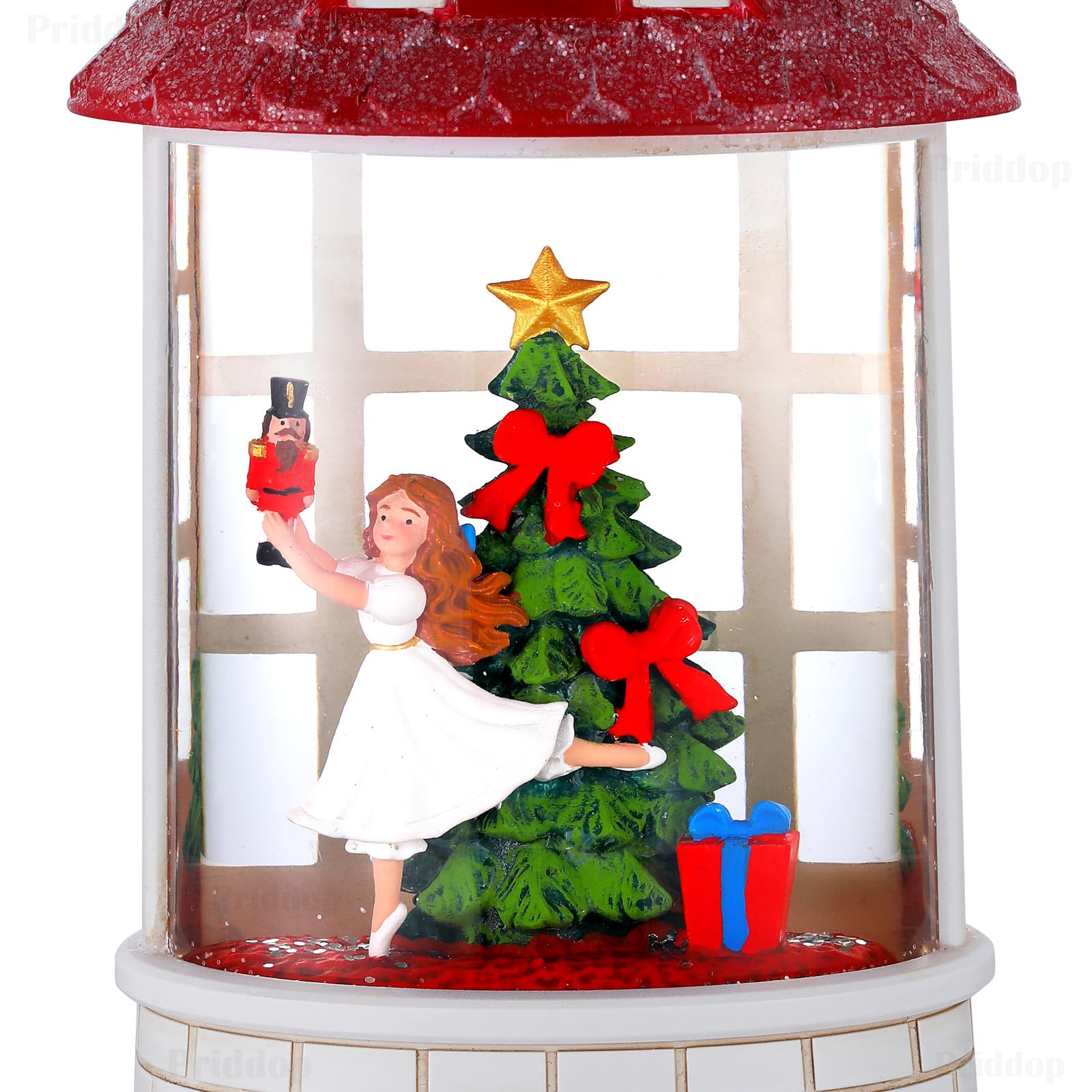 Halloween Snow Globe Lantern Haunted House Pumpkin Ghost Tree Crow Rip Dancing Bats with Timer, USB and Battery Powered 12 inch - Halloween Happy