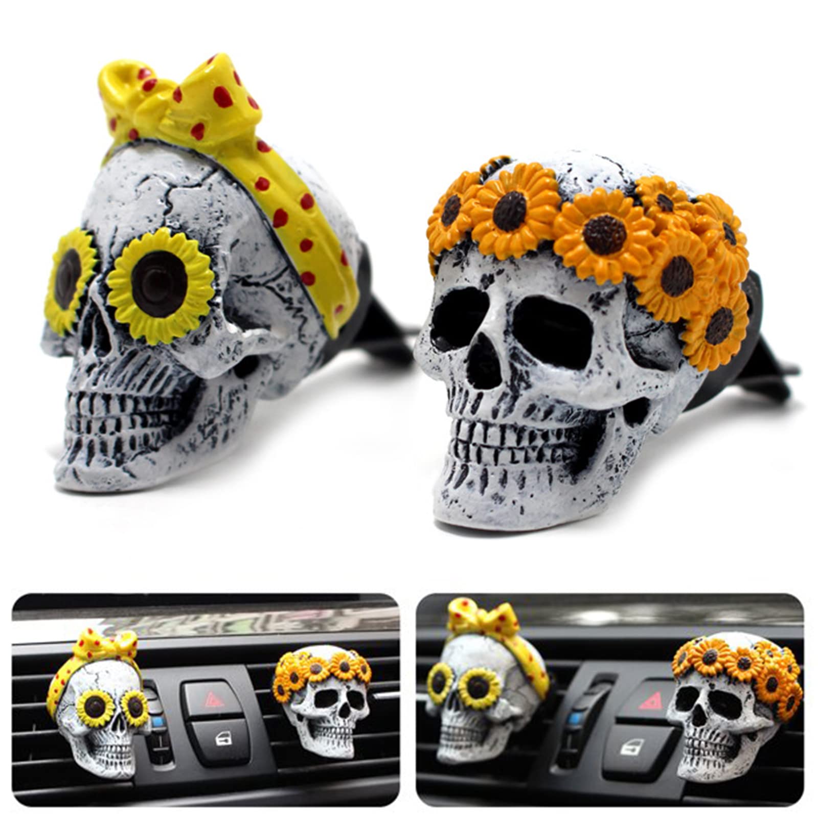 Skull Decor Halloween Car Air Freshener Vent Clip Goth Truck Interior Accessories for Men Women Teens Stuff for Jeep Horror Skeleton Auto Scents Dashboard Decorations Funny Christmas Gifts for Dad Mom - Halloween Happy