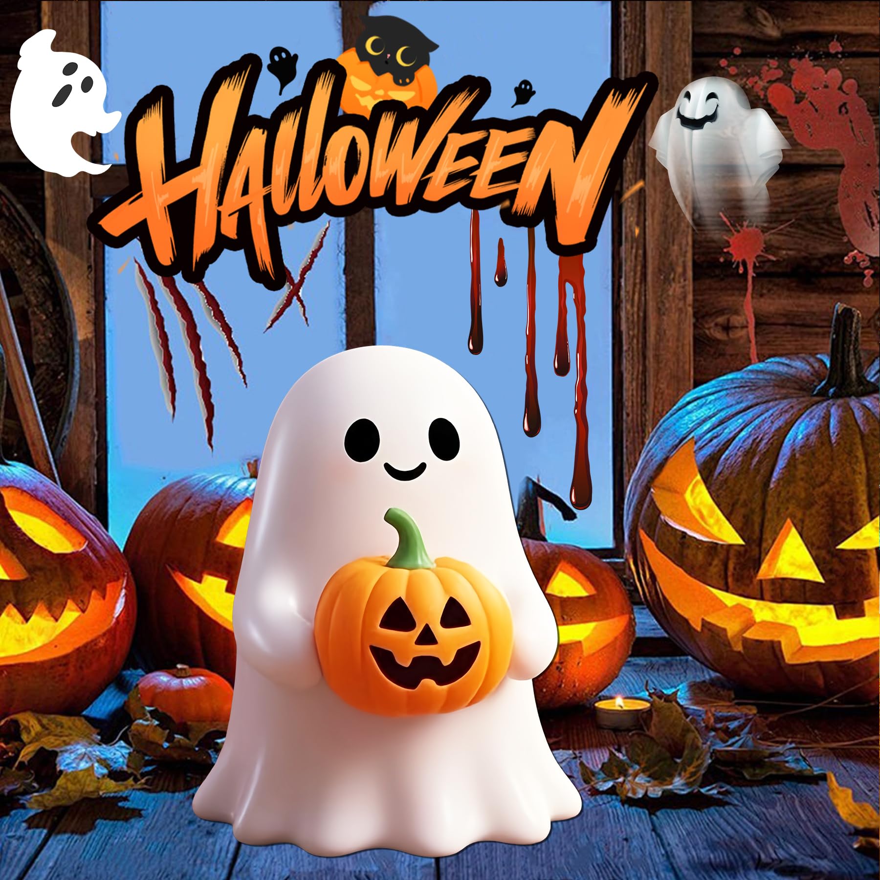 Halloween Ghost Figurine Ghost Decor, Funny Ghost Statue, Cute Ghost Figurine, Ghost Statue Halloween Decoration for Gift Props Tabletop Home Decor New Year's Gifts - Halloween Happy