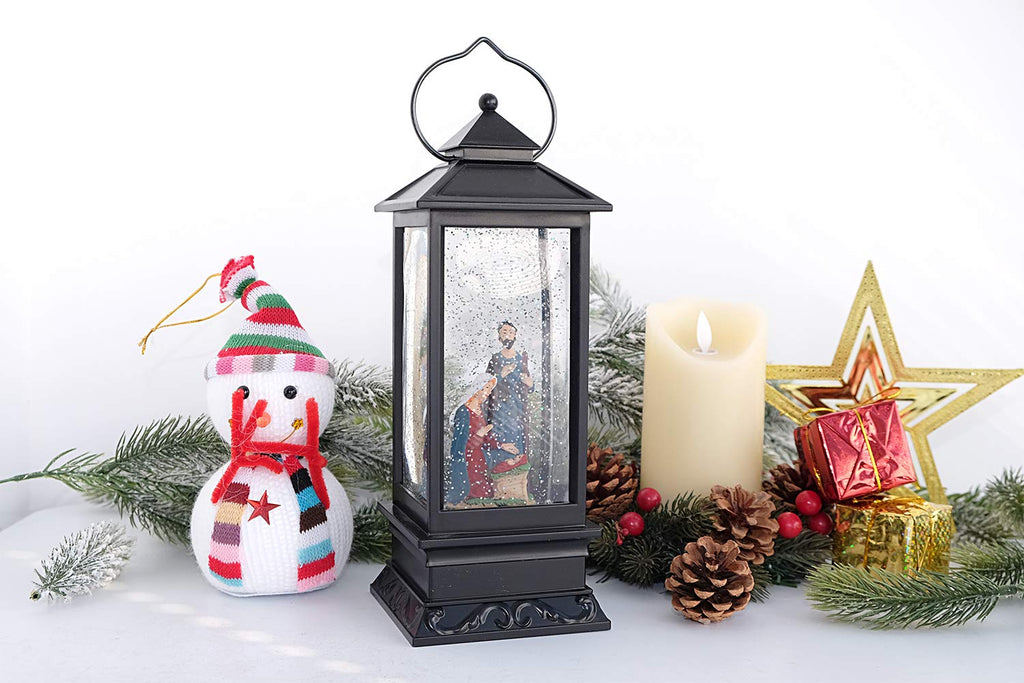 Eldnacele Halloween Ghost Projection Snow Globe Lantern with 6 - Hour Timer, Lighted Plug - in & Battery Operated Water Glittering Snowing Globe Lamp for Spooky Fall Halloween Indoor Decoration(Skeleton) - Halloween Happy