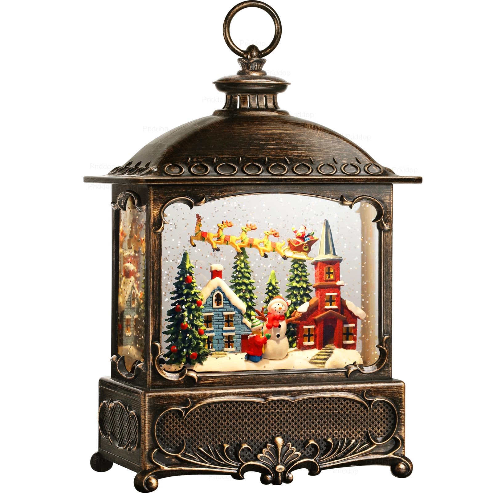 Halloween Snow Globe Lantern Haunted House Pumpkin Ghost Tree Crow Rip Dancing Bats with Timer, USB and Battery Powered 12 inch - Halloween Happy