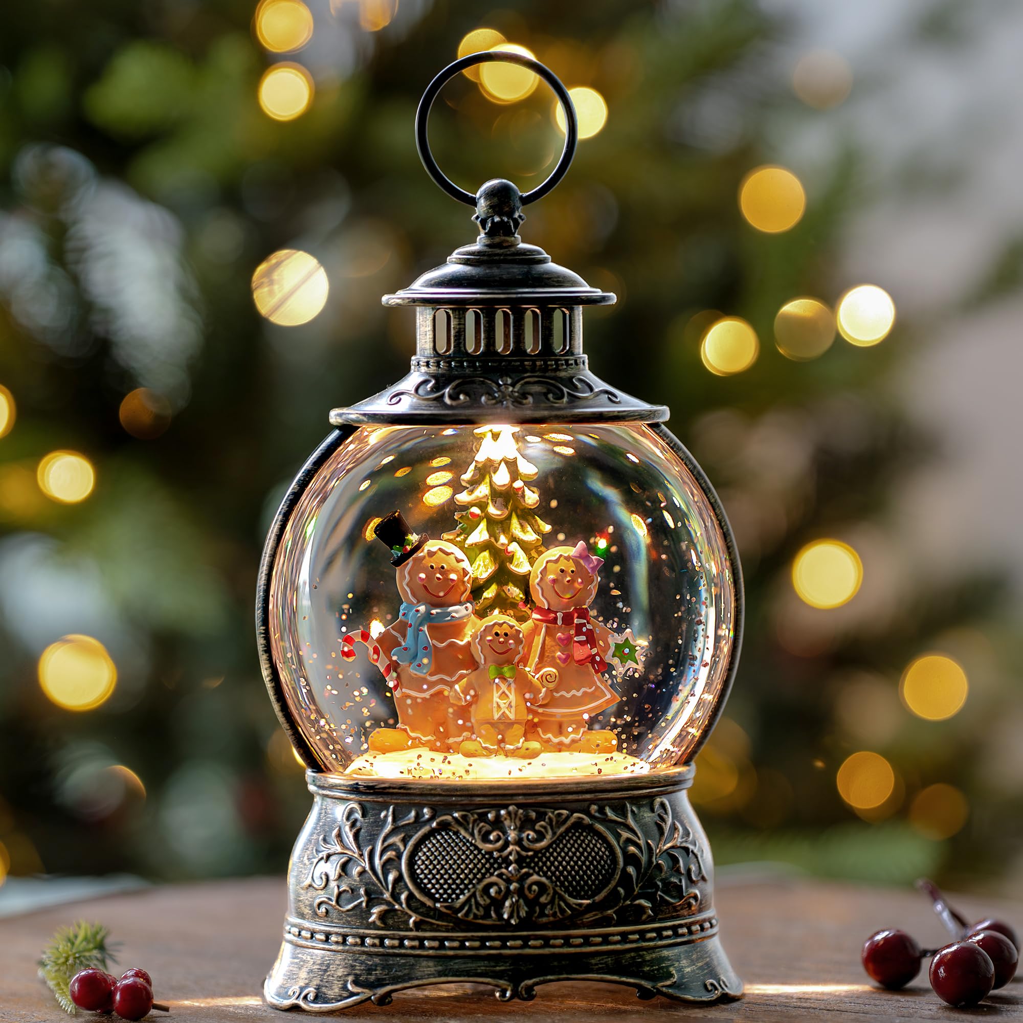 Halloween Snow Globe Lantern Water Glittering Spooky Witch' s Black Cat in Pumpkins with Music, USB Lined/Battery Operated Lighted Lantern for Halloween Festival Decoration Gifts - Halloween Happy