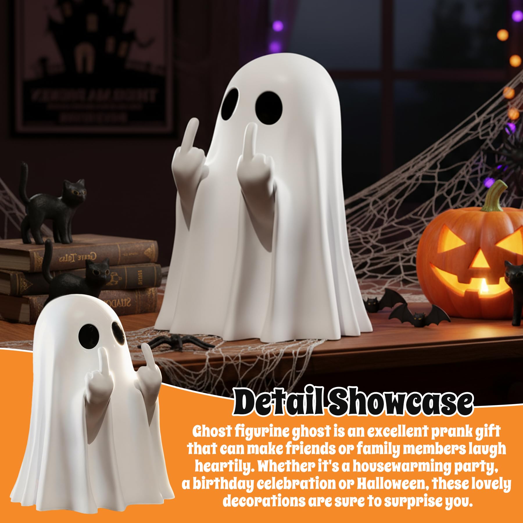 Halloween Ghost Figurine Ghost Decor, Funny Ghost Statue, Cute Ghost Figurine, Ghost Statue Halloween Decoration for Gift Props Tabletop Home Decor New Year's Gifts - Halloween Happy
