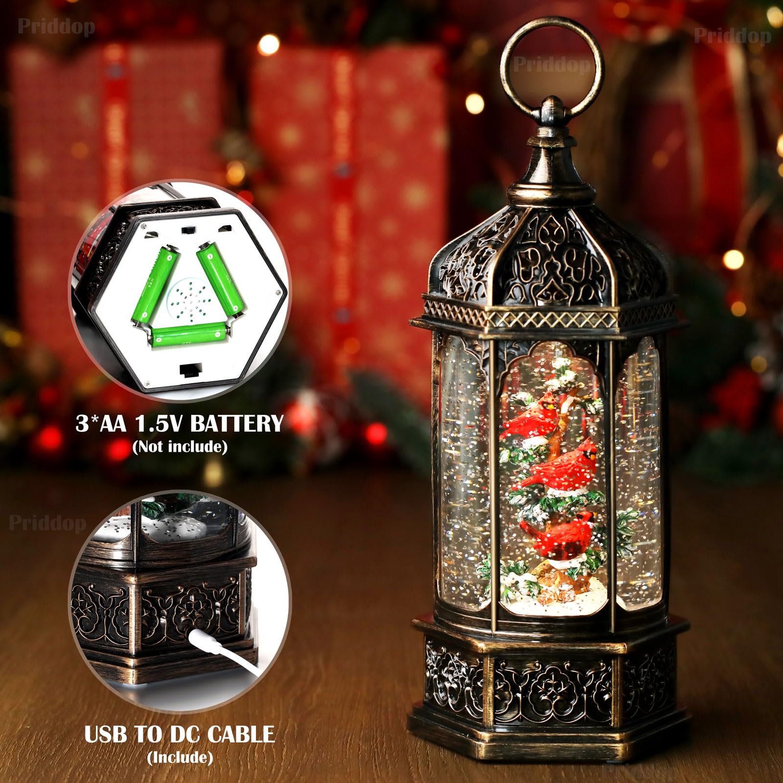 Halloween Snow Globe Lantern Haunted House Pumpkin Ghost Tree Crow Rip Dancing Bats with Timer, USB and Battery Powered 12 inch - Halloween Happy