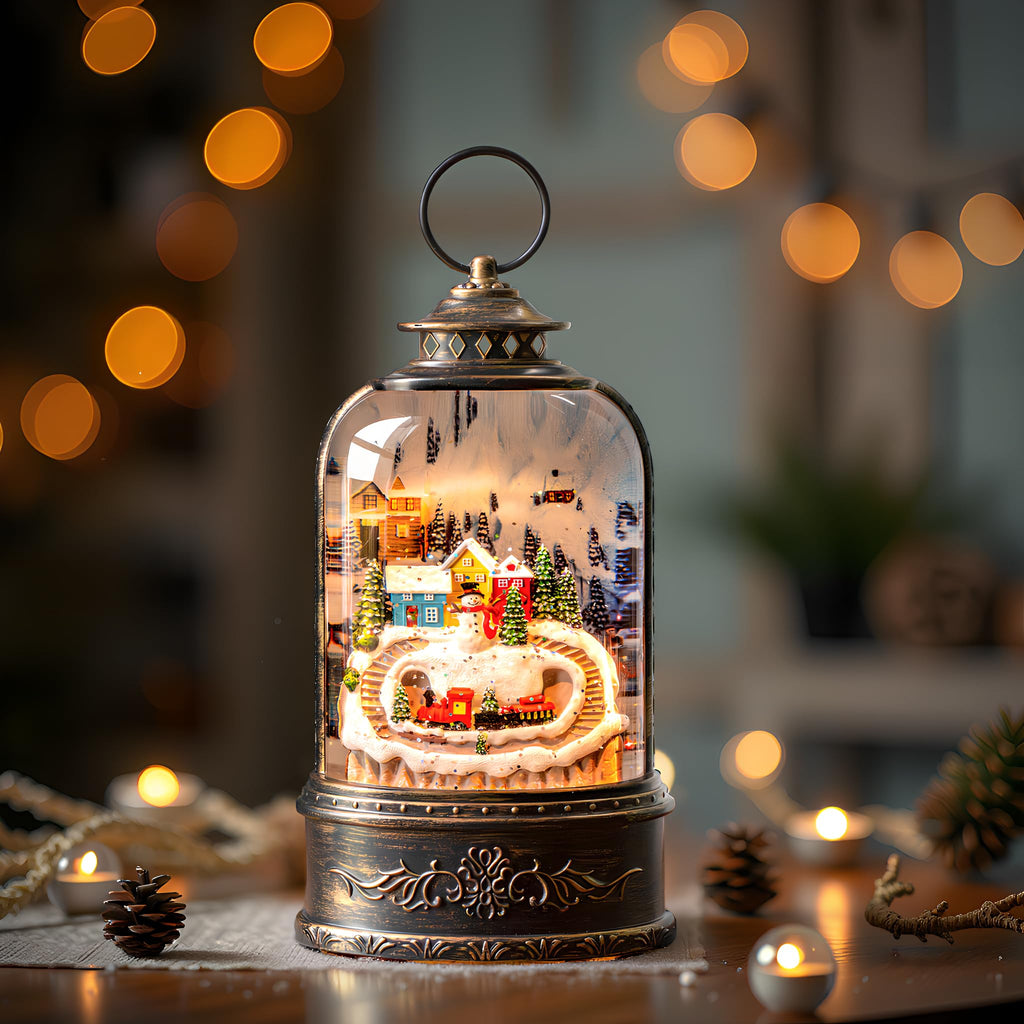 Halloween Snow Globe Lantern Water Glittering Spooky Witch' s Black Cat in Pumpkins with Music, USB Lined/Battery Operated Lighted Lantern for Halloween Festival Decoration Gifts - Halloween Happy