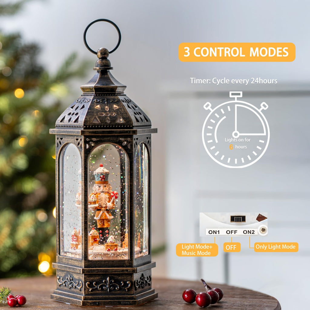 Halloween Snow Globe Lantern Water Glittering Spooky Witch' s Black Cat in Pumpkins with Music, USB Lined/Battery Operated Lighted Lantern for Halloween Festival Decoration Gifts - Halloween Happy