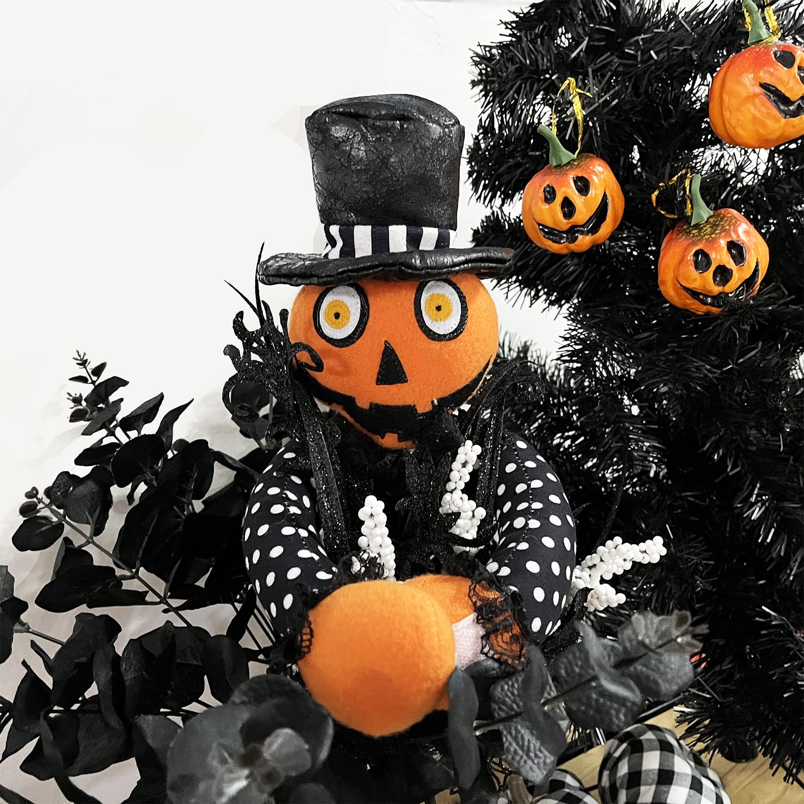 Ogrmar 2 Pack Halloween Curtain Buckle Doll Pumpkin Curtain Tieback Hold Back Fastener for Window Home Hotel Room Decoration (Orange and Black) - Halloween Happy