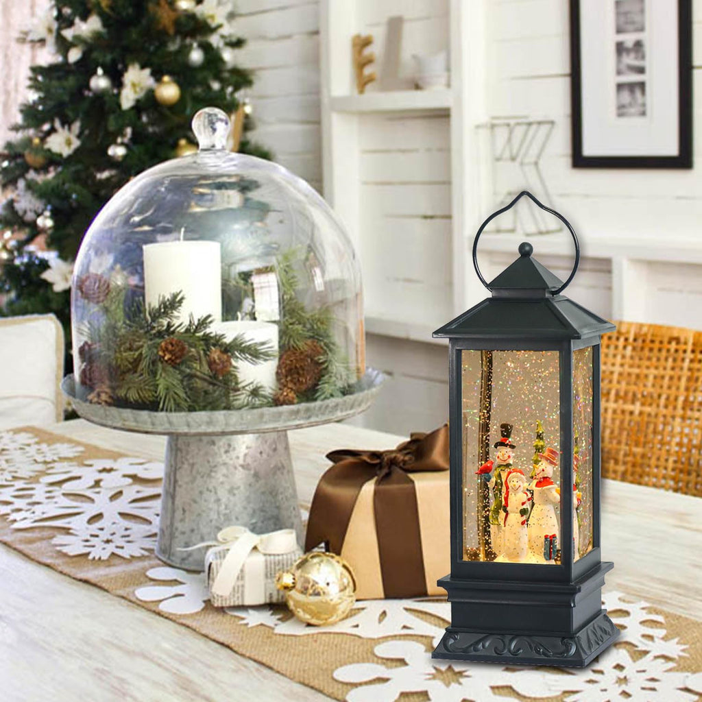Eldnacele Halloween Ghost Projection Snow Globe Lantern with 6 - Hour Timer, Lighted Plug - in & Battery Operated Water Glittering Snowing Globe Lamp for Spooky Fall Halloween Indoor Decoration(Skeleton) - Halloween Happy