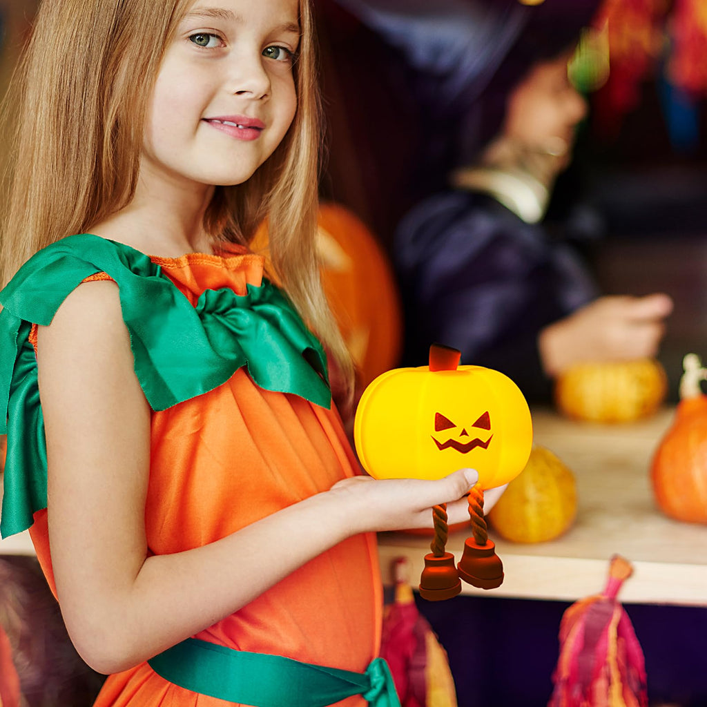 Pumpkin Night Light, Cute LED Lamp, Silicone Dimmable Nursery Nightlight for Kids, Silicone Rechargeable Bedside Touch Lamp, Funny Office Desk and Halloween Decor for Woman and Kids - Halloween Happy