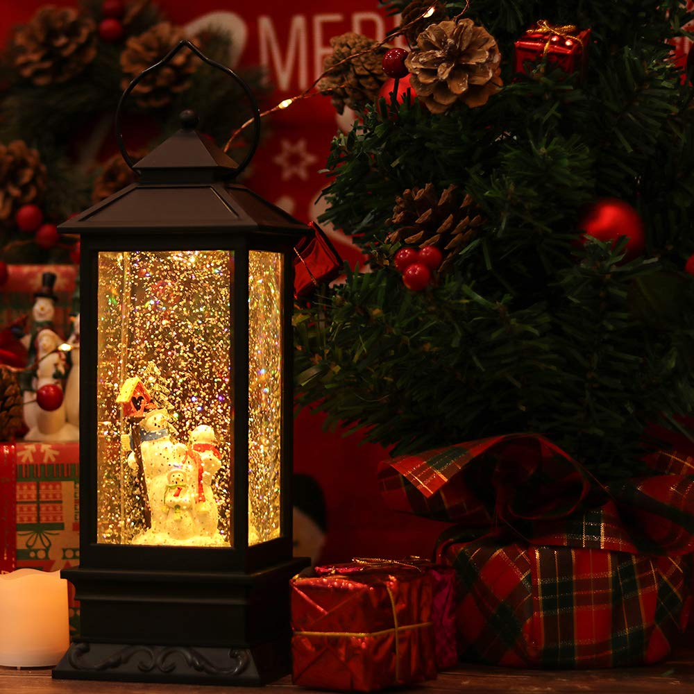 Eldnacele Halloween Ghost Projection Snow Globe Lantern with 6 - Hour Timer, Lighted Plug - in & Battery Operated Water Glittering Snowing Globe Lamp for Spooky Fall Halloween Indoor Decoration(Skeleton) - Halloween Happy