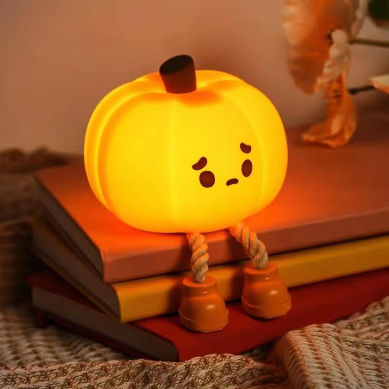 Pumpkin Night Light, Cute LED Lamp, Silicone Dimmable Nursery Nightlight for Kids, Silicone Rechargeable Bedside Touch Lamp, Funny Office Desk and Halloween Decor for Woman and Kids - Halloween Happy