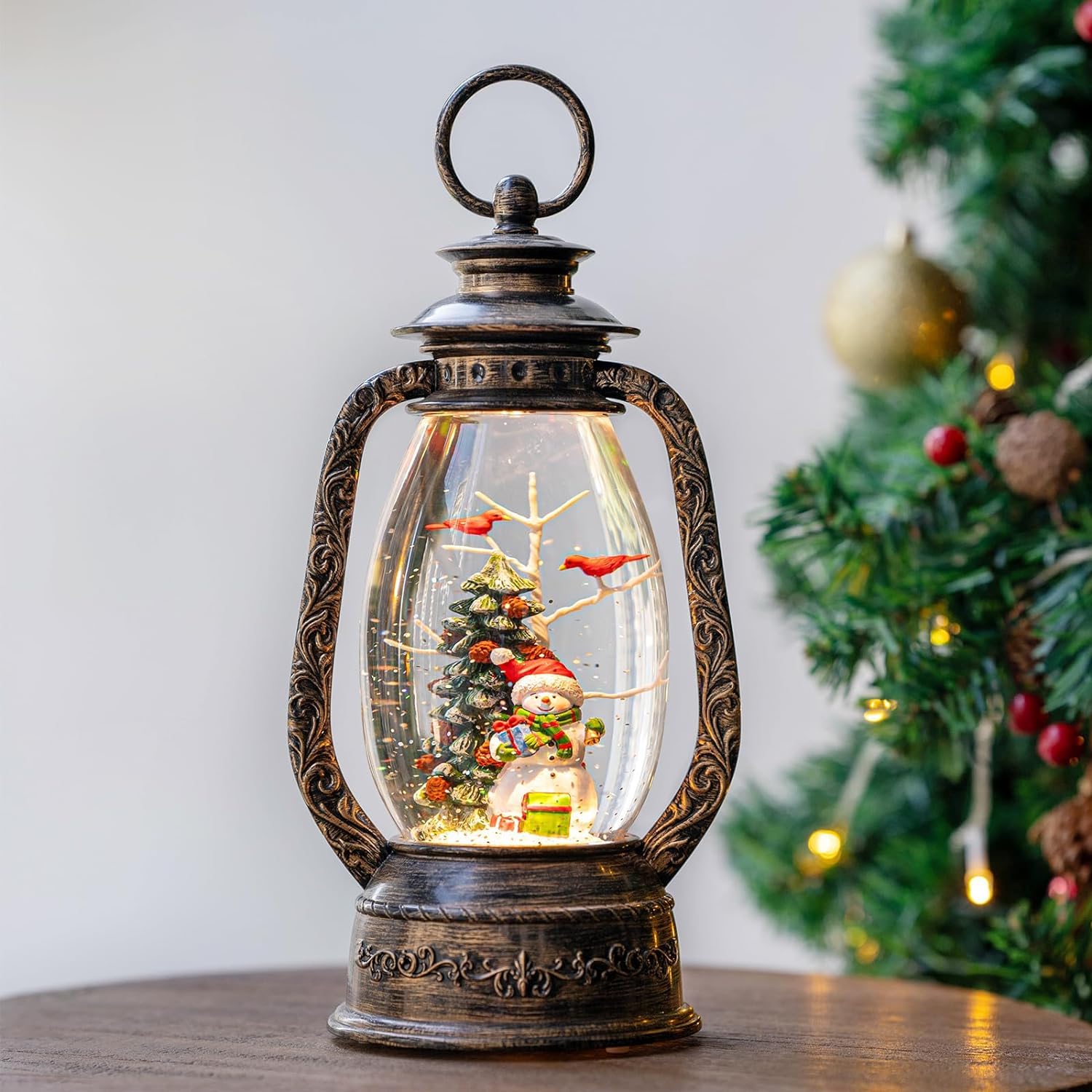 Halloween Snow Globe Lantern Water Glittering Spooky Witch' s Black Cat in Pumpkins with Music, USB Lined/Battery Operated Lighted Lantern for Halloween Festival Decoration Gifts - Halloween Happy