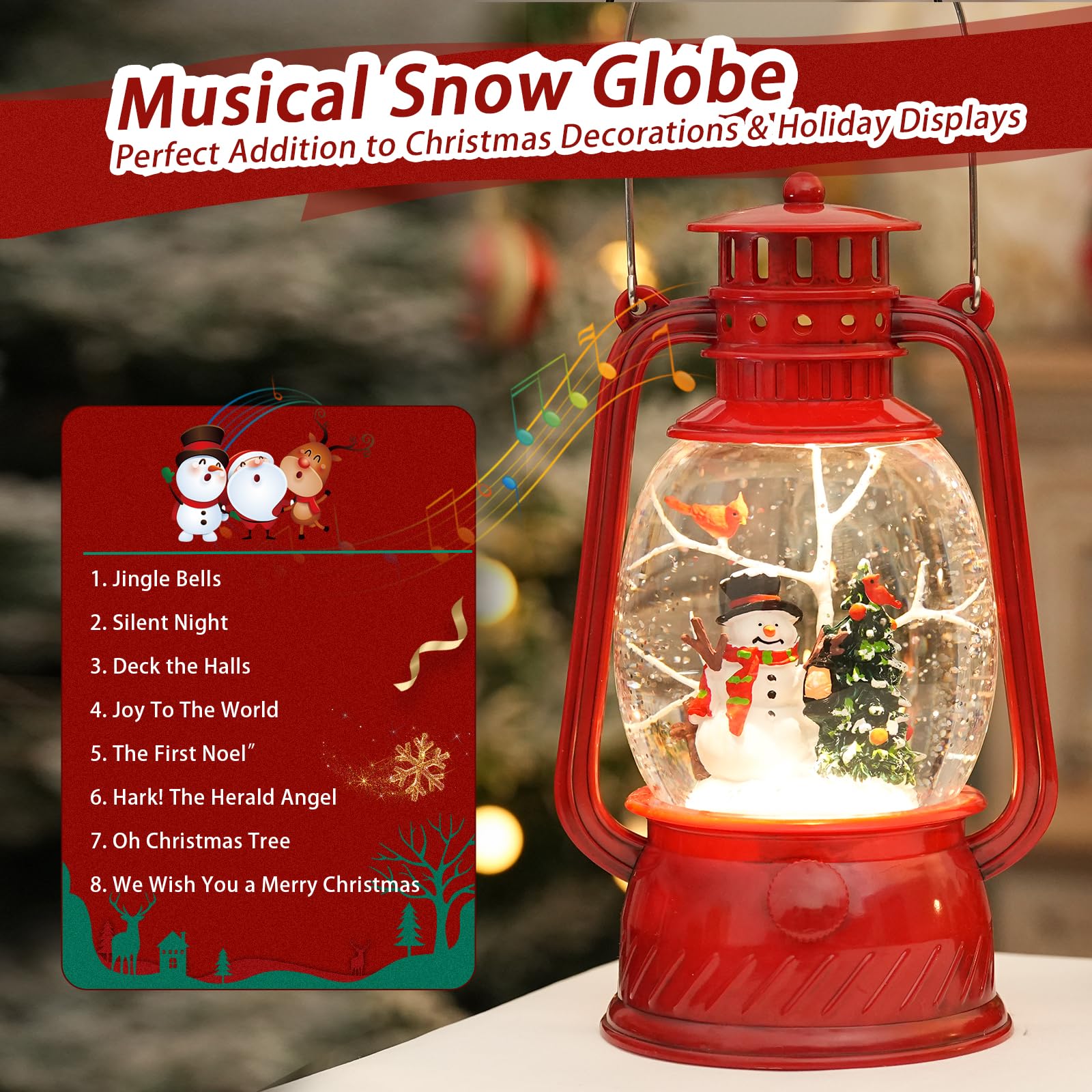 Halloween Snow Globe, Halloween Decorations Indoor Light Up Snow Globe Lantern with Music, 6H Timer, Love Never Dies Swirling Glitter Halloween Lantern for Halloween Home Decorations - Halloween Happy