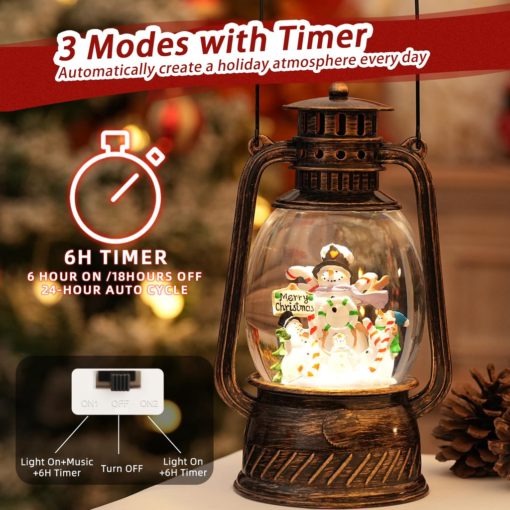 Halloween Snow Globe, Halloween Decorations Indoor Light Up Snow Globe Lantern with Music, 6H Timer, Love Never Dies Swirling Glitter Halloween Lantern for Halloween Home Decorations - Halloween Happy