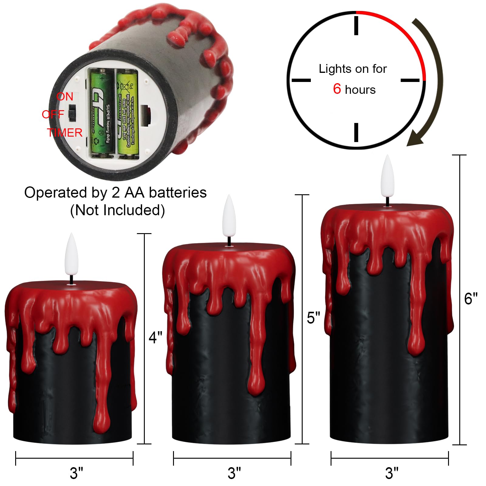 Eldnacele Halloween LED Flameless Flickering Candles Battery Operated with 6H Timer Skull Spider Web Crow Raven Spooky Decals Halloween Themed Indoor Decoration(3 Pack, D3 x H6) - Halloween Happy