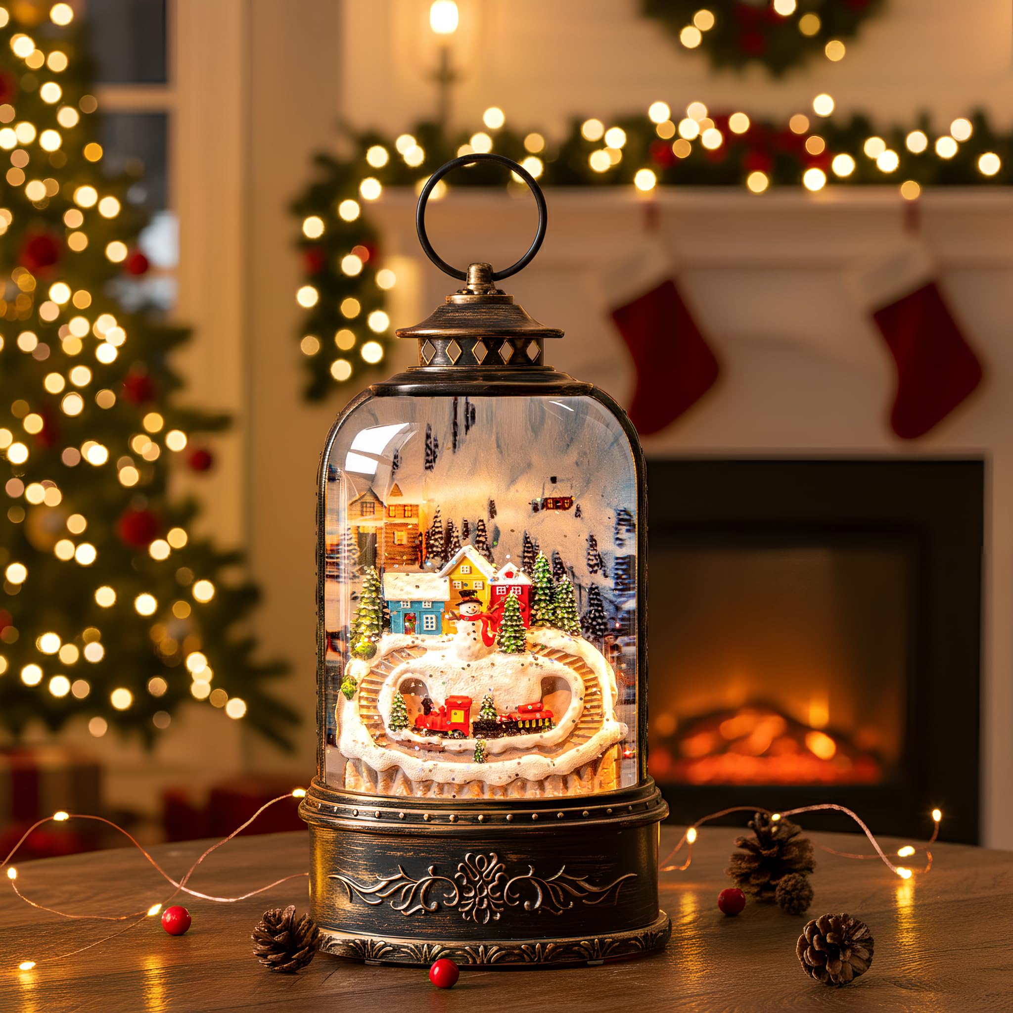 Halloween Snow Globe Lantern Water Glittering Spooky Witch' s Black Cat in Pumpkins with Music, USB Lined/Battery Operated Lighted Lantern for Halloween Festival Decoration Gifts - Halloween Happy