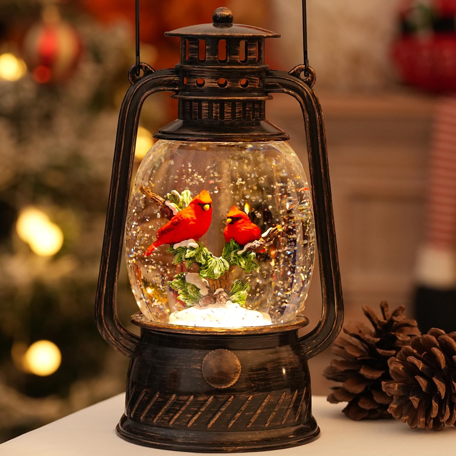 Halloween Snow Globe, Halloween Decorations Indoor Light Up Snow Globe Lantern with Music, 6H Timer, Love Never Dies Swirling Glitter Halloween Lantern for Halloween Home Decorations - Halloween Happy