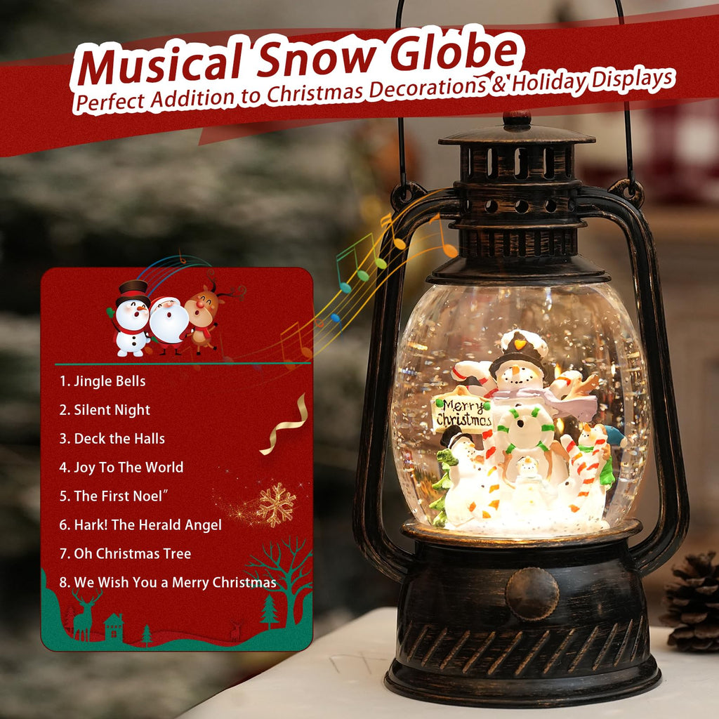 Halloween Snow Globe, Halloween Decorations Indoor Light Up Snow Globe Lantern with Music, 6H Timer, Love Never Dies Swirling Glitter Halloween Lantern for Halloween Home Decorations - Halloween Happy