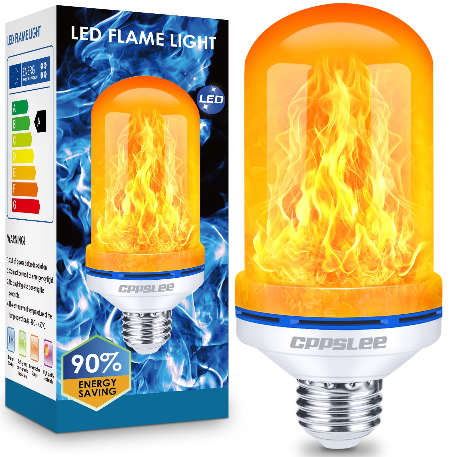 Halloween Decorations Upgraded LED Flame Light Bulbs, 4 Modes Flickering Light Bulbs, E26 Base Fire Flame Bulb, Christmas Lights Patio Outdoor Indoor Home Decor (Yellow, 2 Pack) - Halloween Happy