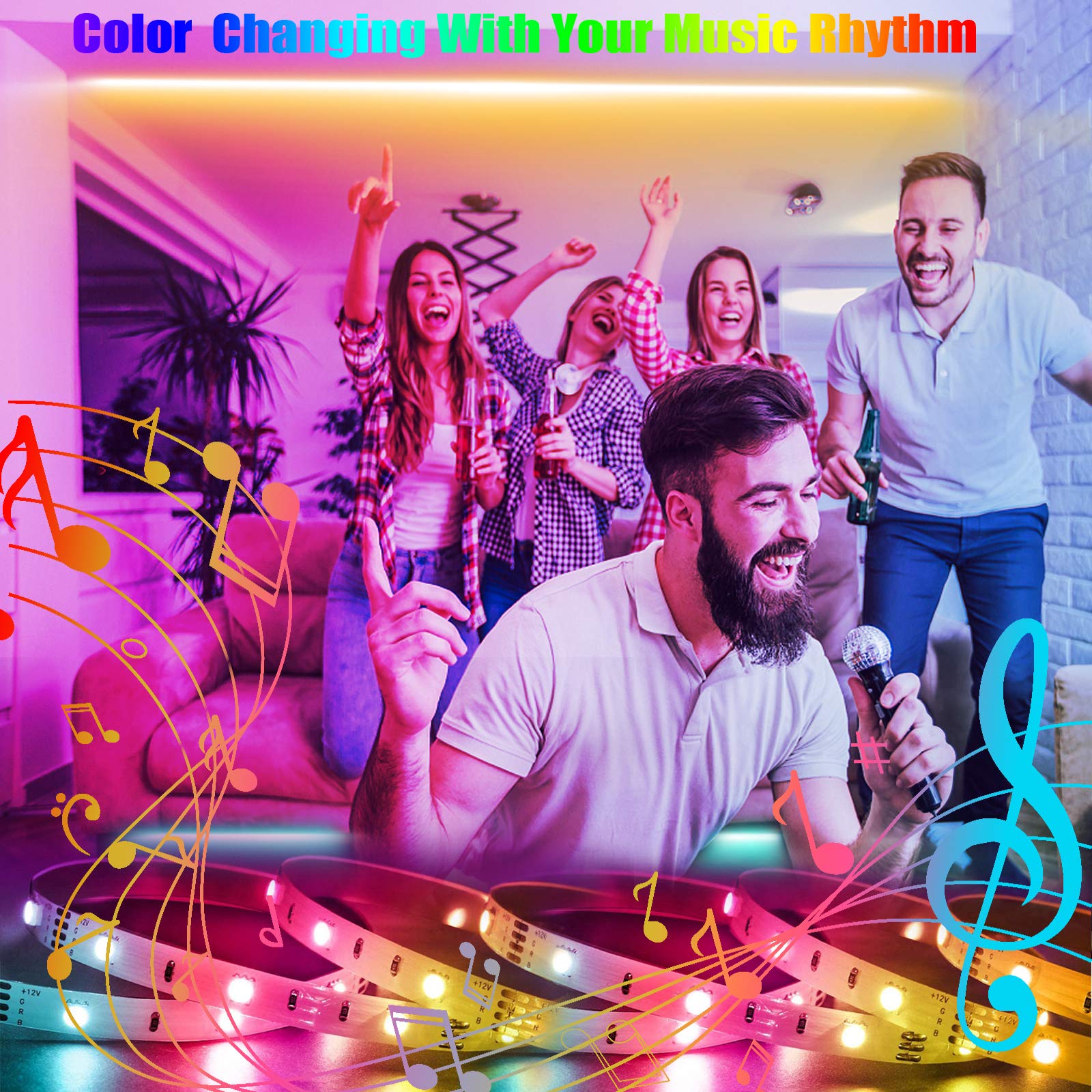 Permanent Outdoor Lights 150ft RGB+IC Outdoor String Lights App Control IP67 Waterproof,100 Scene Modes Home for Christmas,Halloween,Holiday, Daily,Birthday Decor - Halloween Happy