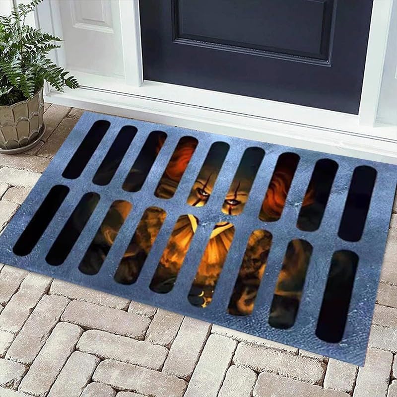 Halloween 3D Illusion Clown Doormat, Funny Indoor/Outdoor Doormat for Home Decor，Horror Movie Clown Halloween Area Carpet Decoration (19.7 inx31.5 in) (Blue) - Halloween Happy