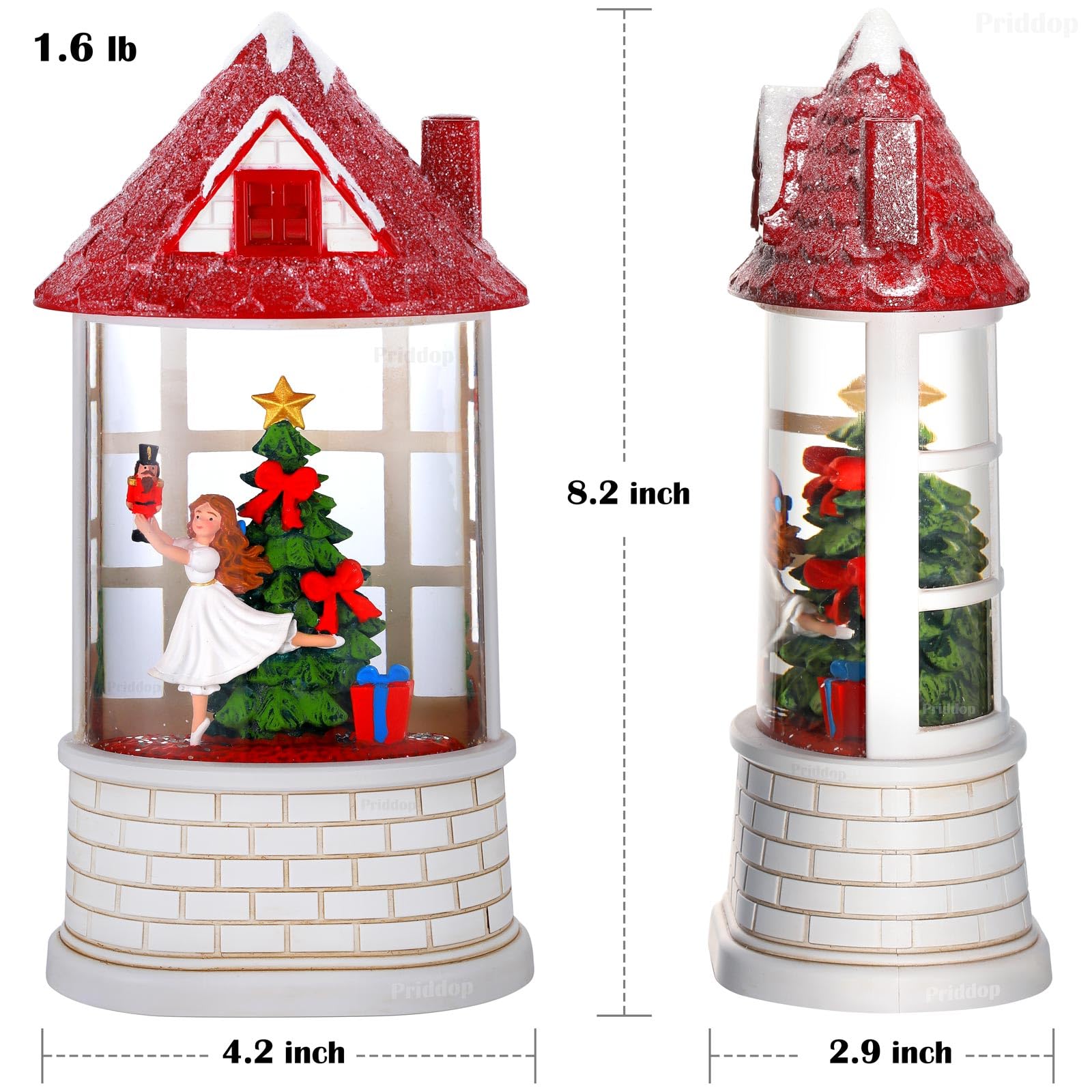 Halloween Snow Globe Lantern Haunted House Pumpkin Ghost Tree Crow Rip Dancing Bats with Timer, USB and Battery Powered 12 inch - Halloween Happy