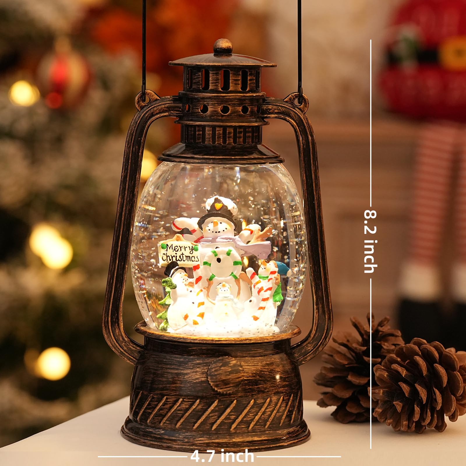 Halloween Snow Globe, Halloween Decorations Indoor Light Up Snow Globe Lantern with Music, 6H Timer, Love Never Dies Swirling Glitter Halloween Lantern for Halloween Home Decorations - Halloween Happy